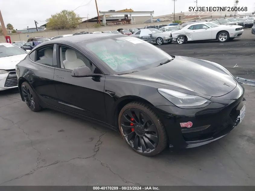 2022 Tesla Model 3 Performance Dual Motor All-Wheel Drive VIN: 5YJ3E1EC7NF260668 Lot: 40170289