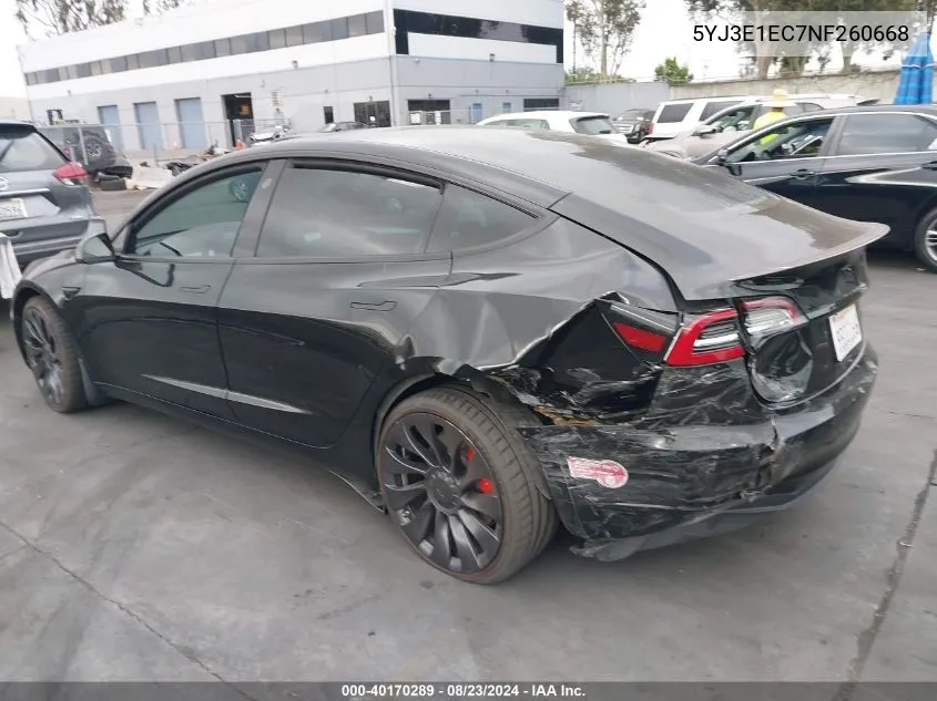 2022 Tesla Model 3 Performance Dual Motor All-Wheel Drive VIN: 5YJ3E1EC7NF260668 Lot: 40170289