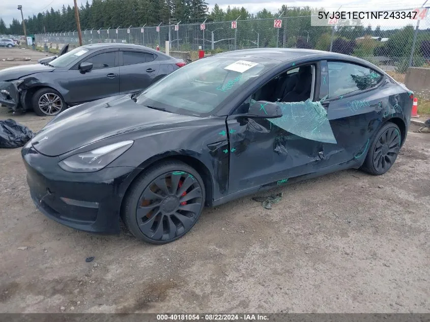 2022 Tesla Model 3 Performance Dual Motor All-Wheel Drive VIN: 5YJ3E1EC1NF243347 Lot: 40181054