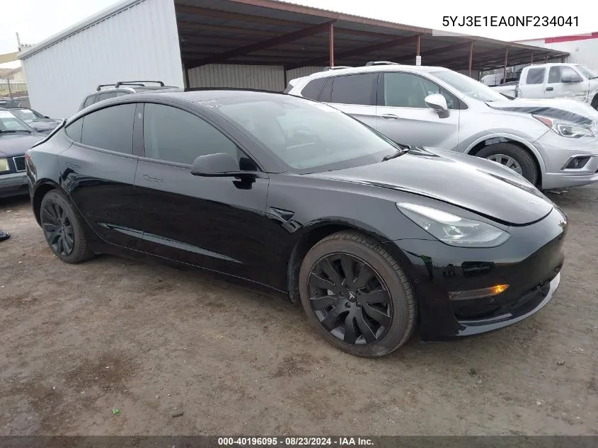 2022 Tesla Model 3 Rear-Wheel Drive VIN: 5YJ3E1EA0NF234041 Lot: 40196095