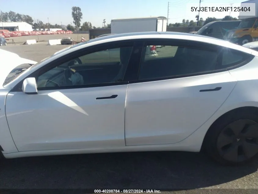 5YJ3E1EA2NF125404 2022 Tesla Model 3 Rear-Wheel Drive