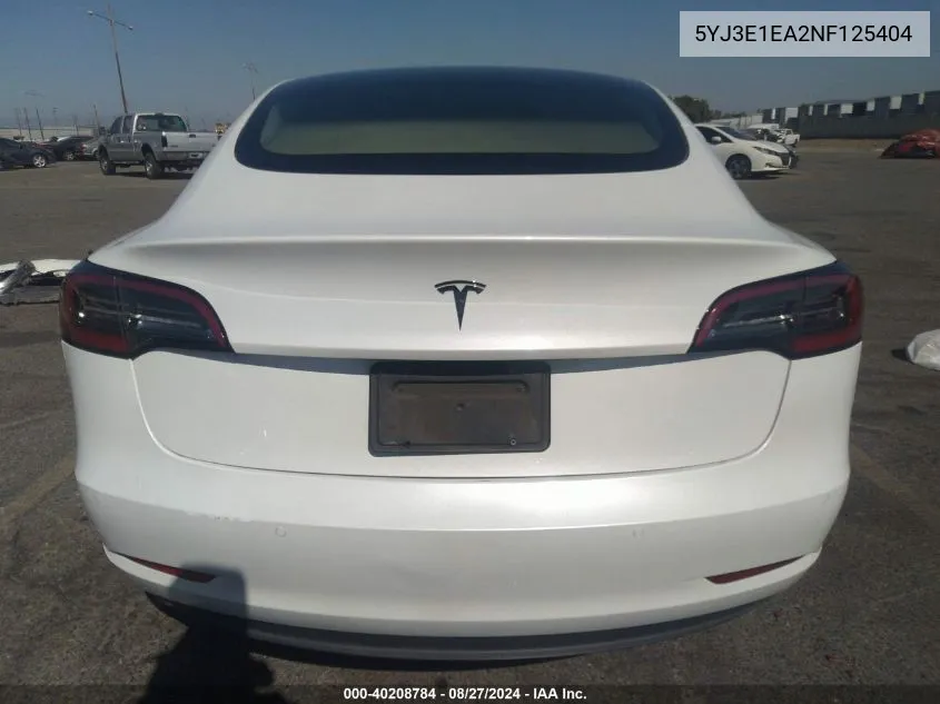 2022 Tesla Model 3 Rear-Wheel Drive VIN: 5YJ3E1EA2NF125404 Lot: 40208784