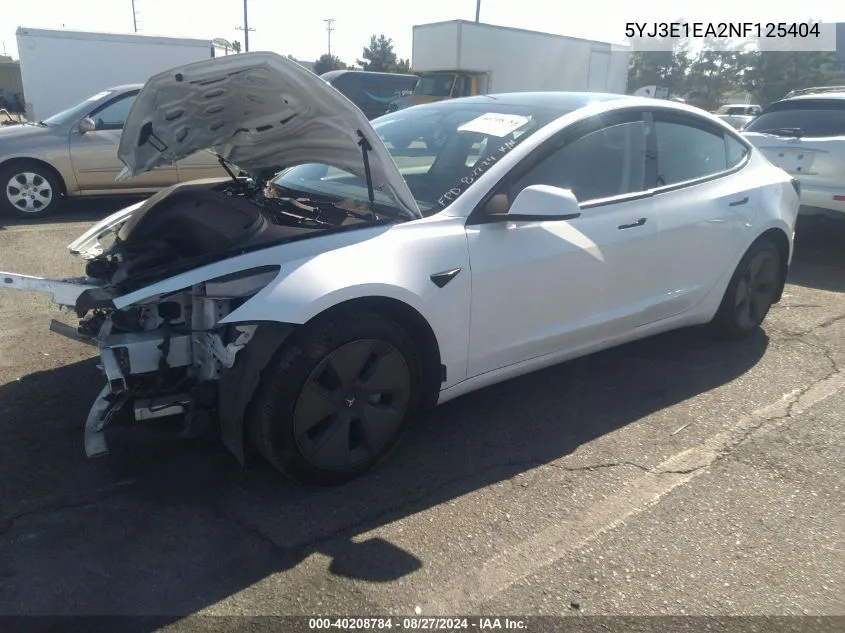 5YJ3E1EA2NF125404 2022 Tesla Model 3 Rear-Wheel Drive