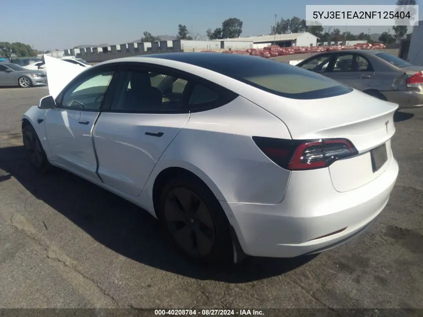 5YJ3E1EA2NF125404 2022 Tesla Model 3 Rear-Wheel Drive