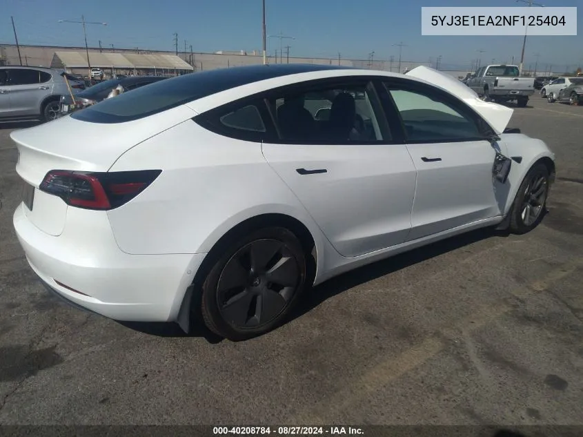 2022 Tesla Model 3 Rear-Wheel Drive VIN: 5YJ3E1EA2NF125404 Lot: 40208784