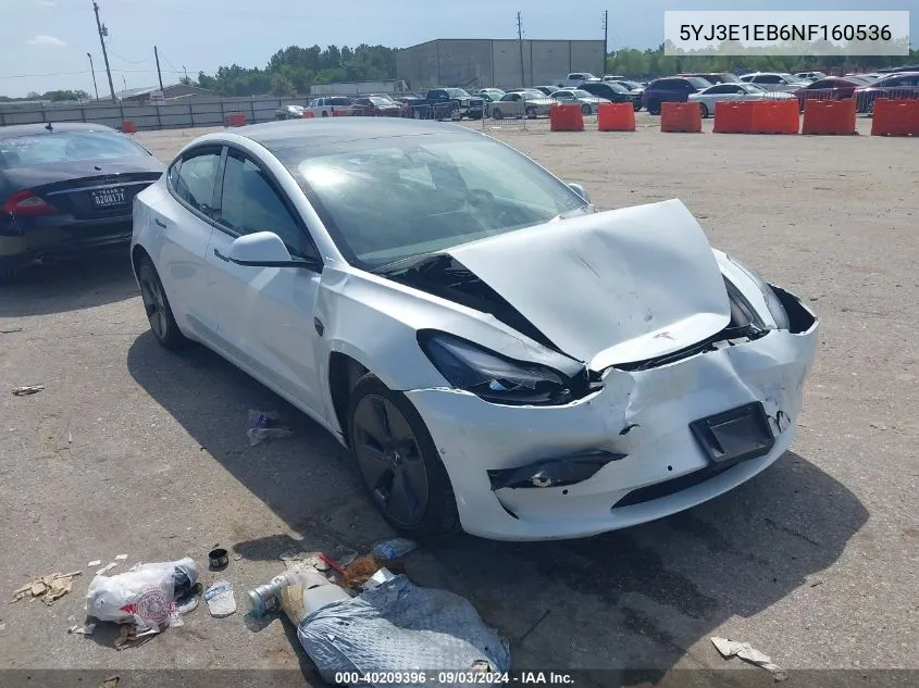 2022 Tesla Model 3 Long Range Dual Motor All-Wheel Drive VIN: 5YJ3E1EB6NF160536 Lot: 40209396