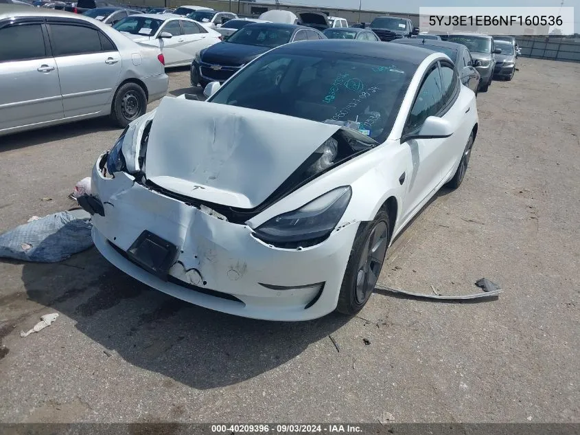 2022 Tesla Model 3 Long Range Dual Motor All-Wheel Drive VIN: 5YJ3E1EB6NF160536 Lot: 40209396