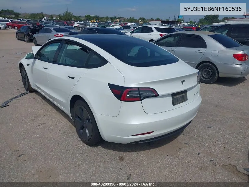 2022 Tesla Model 3 Long Range Dual Motor All-Wheel Drive VIN: 5YJ3E1EB6NF160536 Lot: 40209396