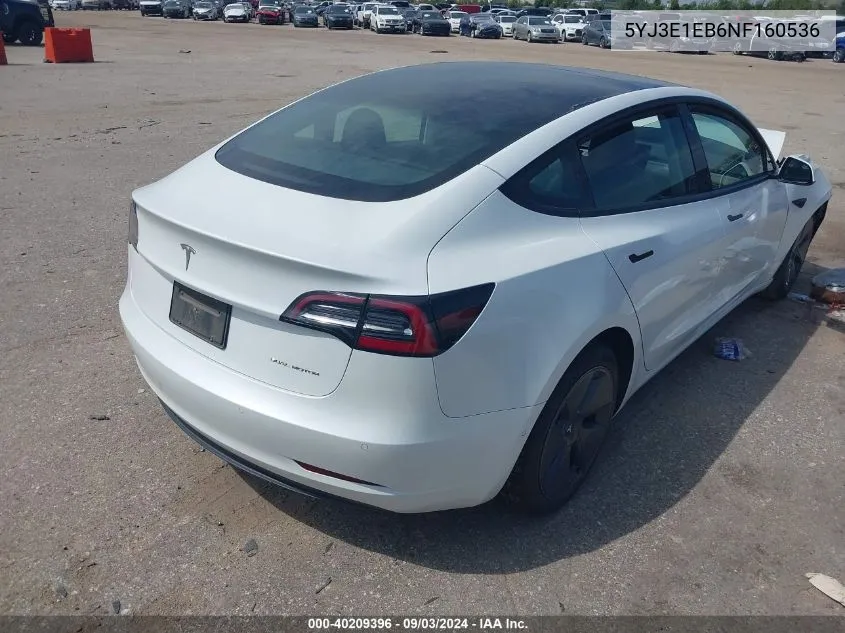 2022 Tesla Model 3 Long Range Dual Motor All-Wheel Drive VIN: 5YJ3E1EB6NF160536 Lot: 40209396