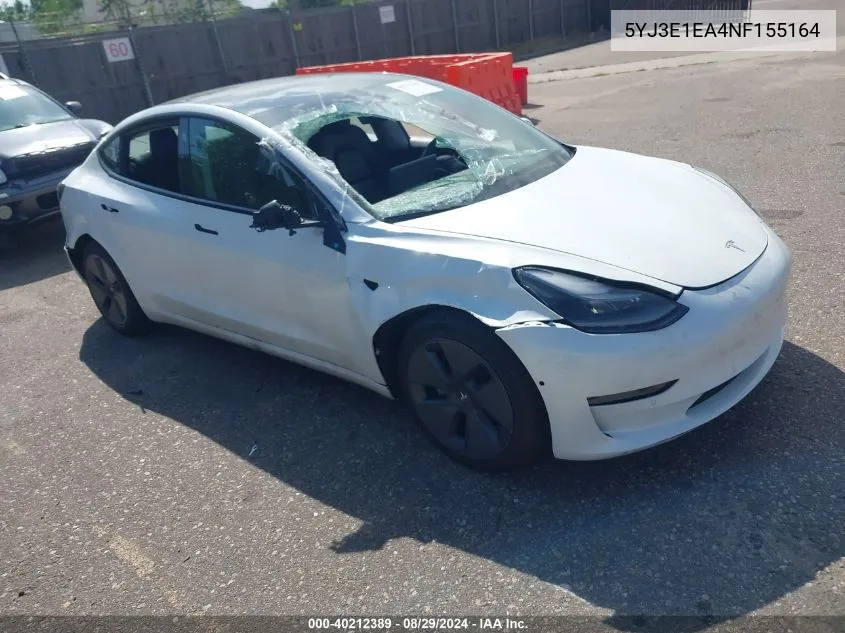 2022 Tesla Model 3 Rear-Wheel Drive VIN: 5YJ3E1EA4NF155164 Lot: 40212389