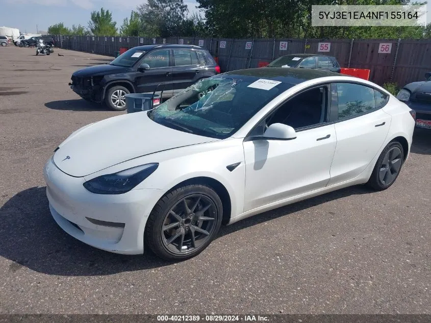 2022 Tesla Model 3 Rear-Wheel Drive VIN: 5YJ3E1EA4NF155164 Lot: 40212389