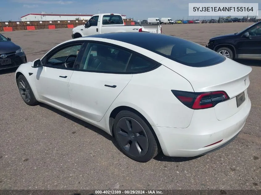 2022 Tesla Model 3 Rear-Wheel Drive VIN: 5YJ3E1EA4NF155164 Lot: 40212389