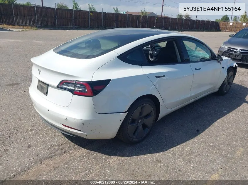 2022 Tesla Model 3 Rear-Wheel Drive VIN: 5YJ3E1EA4NF155164 Lot: 40212389