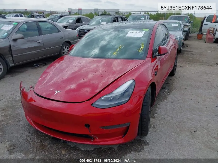 2022 Tesla Model 3 Performance Dual Motor All-Wheel Drive VIN: 5YJ3E1ECXNF178644 Lot: 40216753