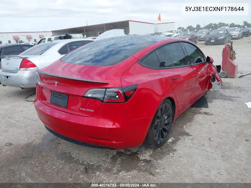 2022 Tesla Model 3 Performance Dual Motor All-Wheel Drive VIN: 5YJ3E1ECXNF178644 Lot: 40216753