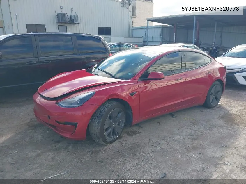 5YJ3E1EAXNF320778 2022 Tesla Model 3