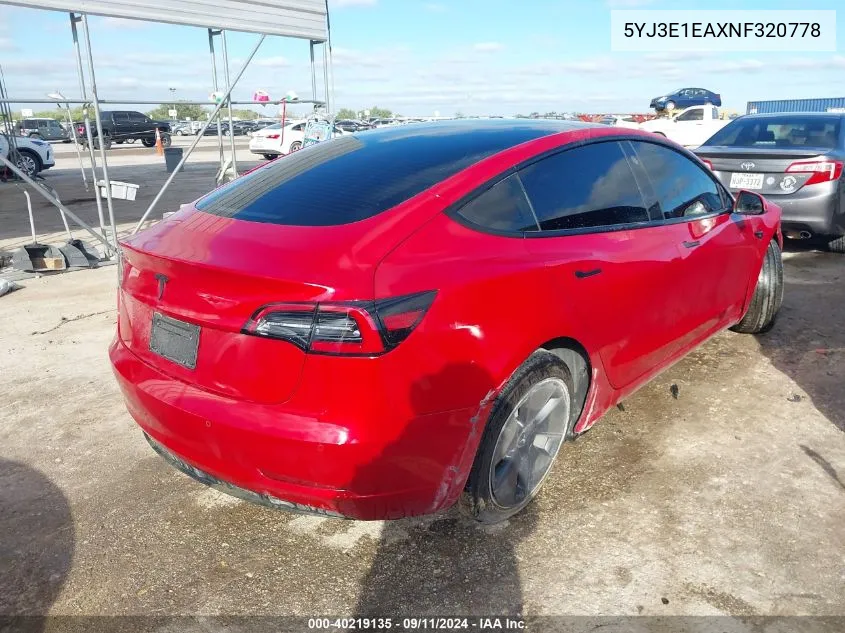 5YJ3E1EAXNF320778 2022 Tesla Model 3