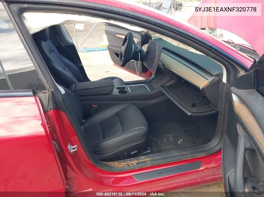 5YJ3E1EAXNF320778 2022 Tesla Model 3