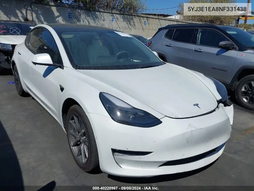 5YJ3E1EA8NF331438 2022 Tesla Model 3 Rear-Wheel Drive