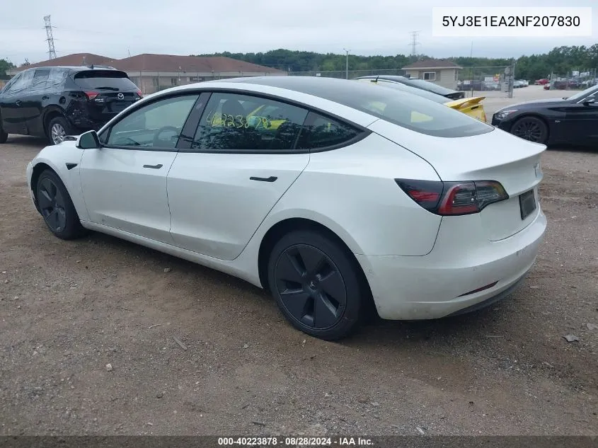 5YJ3E1EA2NF207830 2022 Tesla Model 3 Rear-Wheel Drive