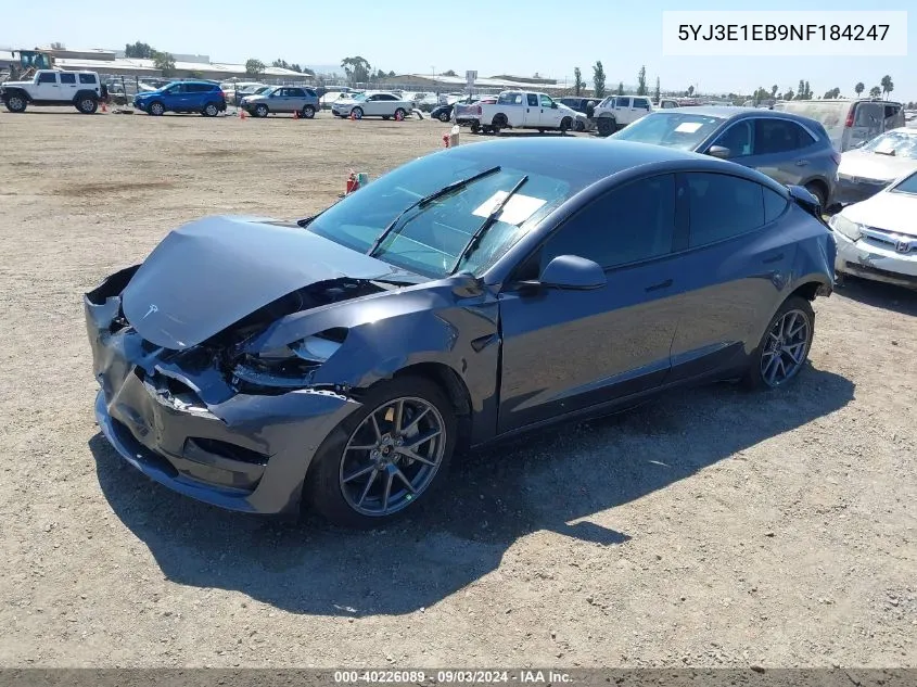 2022 Tesla Model 3 Long Range Dual Motor All-Wheel Drive VIN: 5YJ3E1EB9NF184247 Lot: 40226089