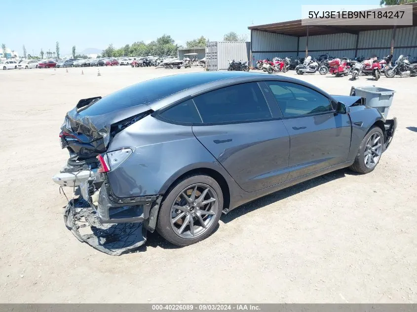 2022 Tesla Model 3 Long Range Dual Motor All-Wheel Drive VIN: 5YJ3E1EB9NF184247 Lot: 40226089