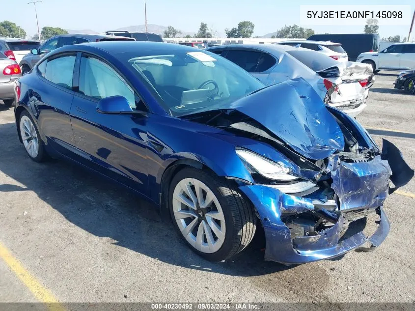 5YJ3E1EA0NF145098 2022 Tesla Model 3 Rear-Wheel Drive