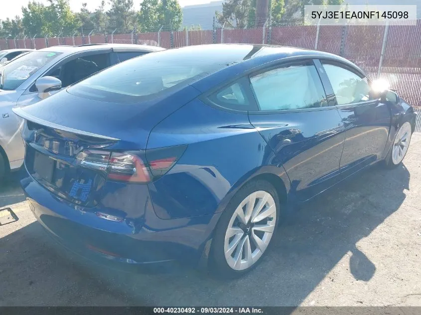 5YJ3E1EA0NF145098 2022 Tesla Model 3 Rear-Wheel Drive