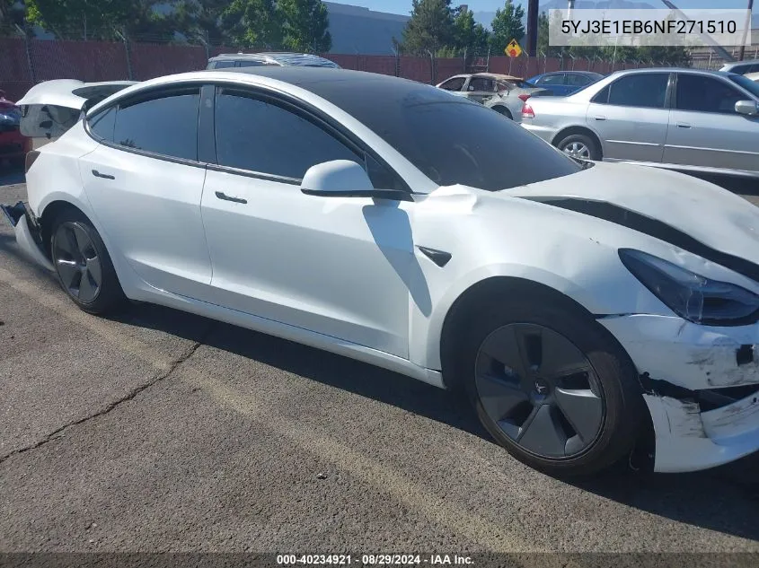 2022 Tesla Model 3 Long Range Dual Motor All-Wheel Drive VIN: 5YJ3E1EB6NF271510 Lot: 40234921