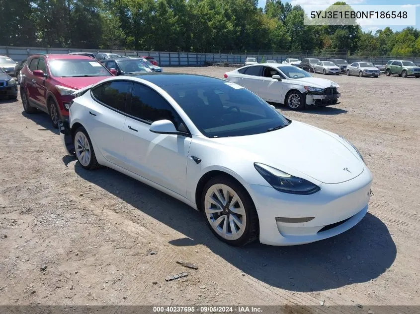 2022 Tesla Model 3 Long Range Dual Motor All-Wheel Drive VIN: 5YJ3E1EB0NF186548 Lot: 40237695