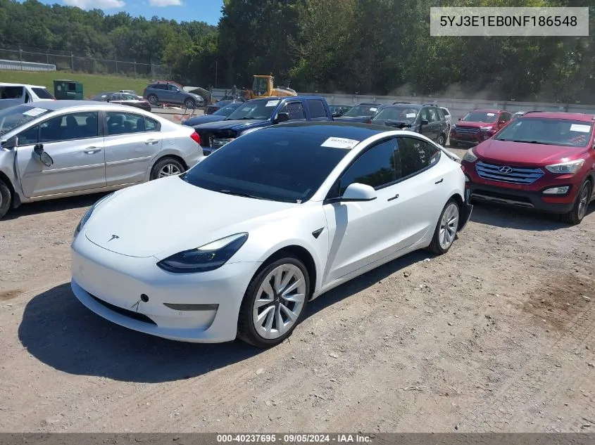 2022 Tesla Model 3 Long Range Dual Motor All-Wheel Drive VIN: 5YJ3E1EB0NF186548 Lot: 40237695