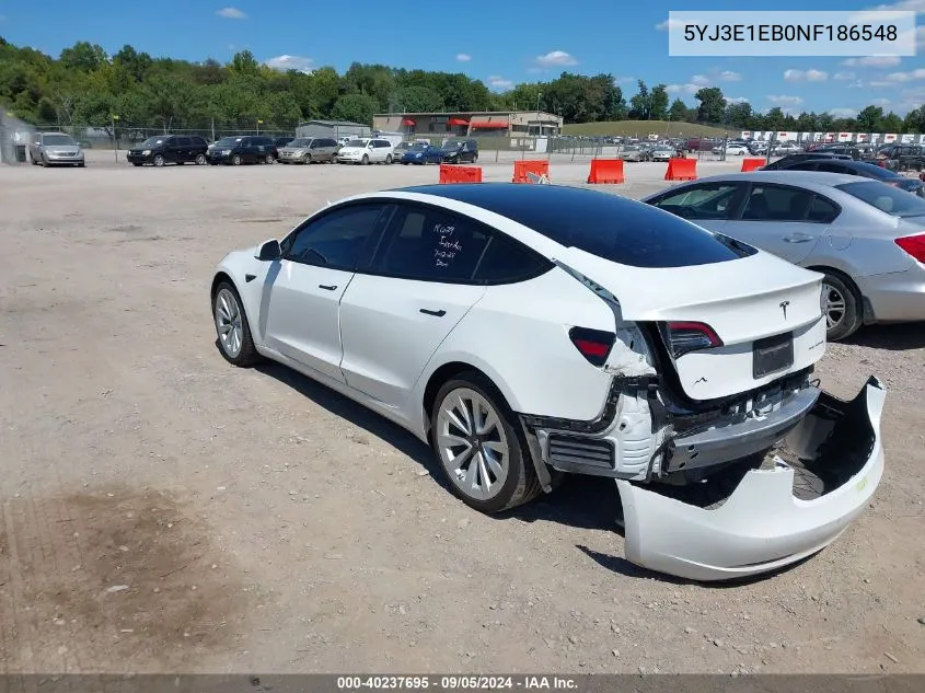 2022 Tesla Model 3 Long Range Dual Motor All-Wheel Drive VIN: 5YJ3E1EB0NF186548 Lot: 40237695