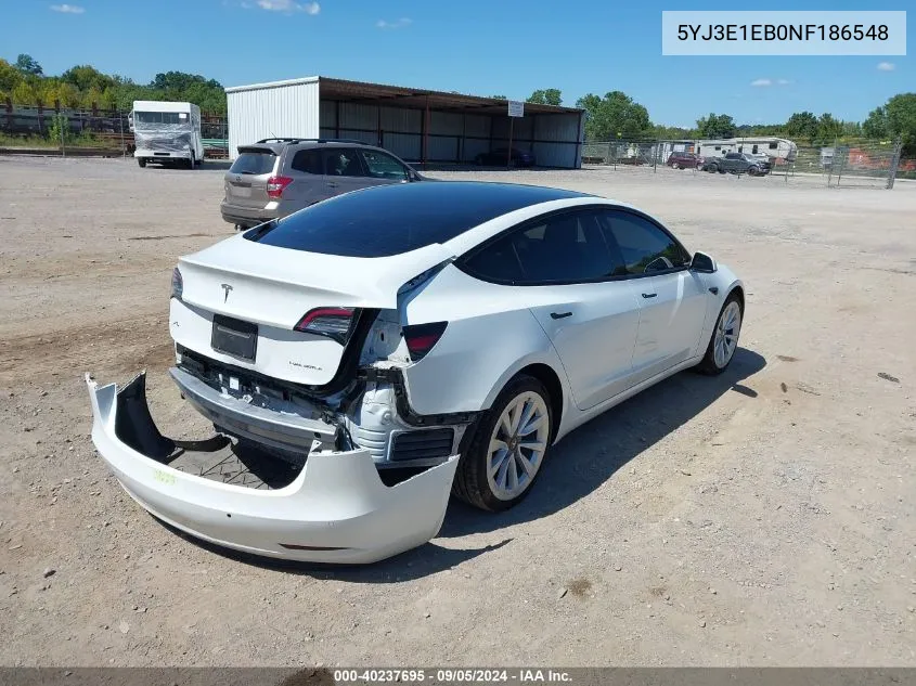 2022 Tesla Model 3 Long Range Dual Motor All-Wheel Drive VIN: 5YJ3E1EB0NF186548 Lot: 40237695