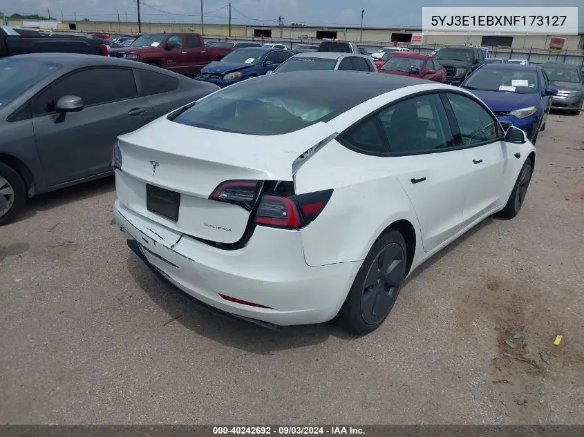 2022 Tesla Model 3 Long Range Dual Motor All-Wheel Drive VIN: 5YJ3E1EBXNF173127 Lot: 40242692