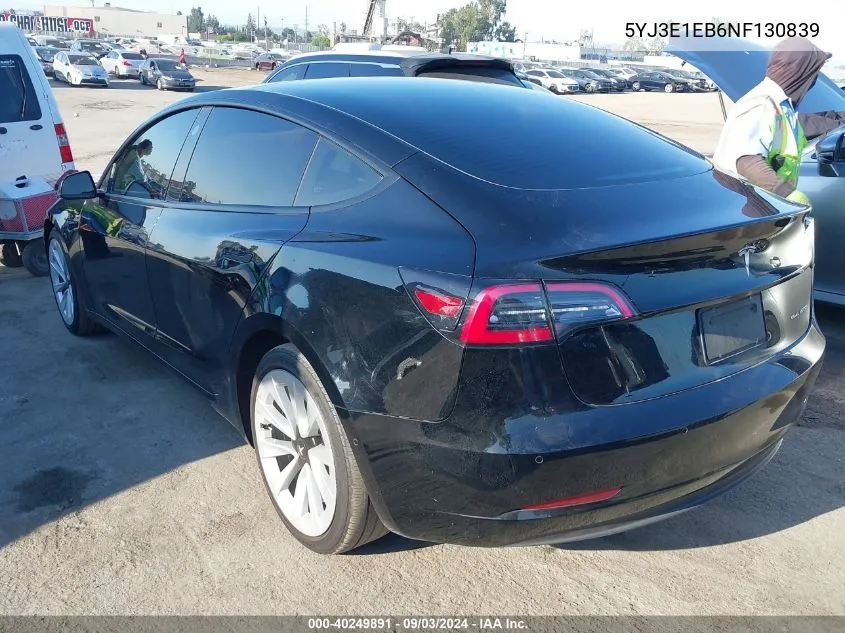 2022 Tesla Model 3 Long Range Dual Motor All-Wheel Drive VIN: 5YJ3E1EB6NF130839 Lot: 40249891