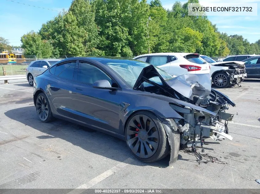 2022 Tesla Model 3 Performance Dual Motor All-Wheel Drive VIN: 5YJ3E1EC0NF321732 Lot: 40252397