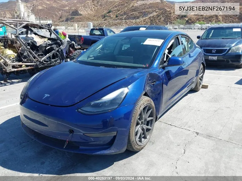 2022 Tesla Model 3 Long Range Dual Motor All-Wheel Drive VIN: 5YJ3E1EB2NF267194 Lot: 40253197