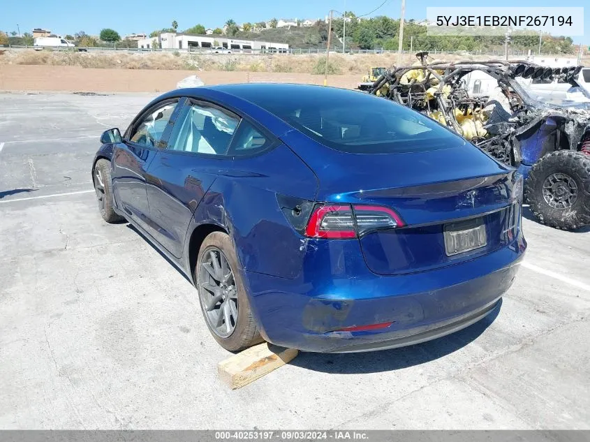 2022 Tesla Model 3 Long Range Dual Motor All-Wheel Drive VIN: 5YJ3E1EB2NF267194 Lot: 40253197