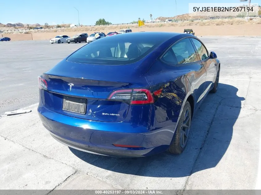 2022 Tesla Model 3 Long Range Dual Motor All-Wheel Drive VIN: 5YJ3E1EB2NF267194 Lot: 40253197