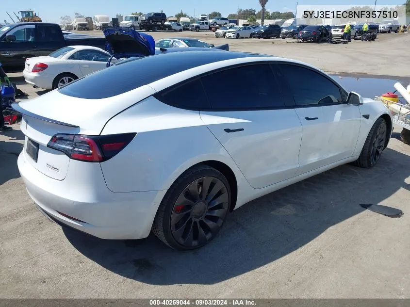 2022 Tesla Model 3 Performance Dual Motor All-Wheel Drive VIN: 5YJ3E1EC8NF357510 Lot: 40259044