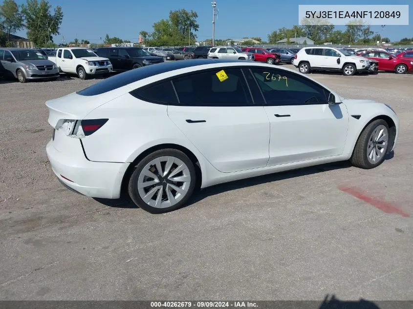 5YJ3E1EA4NF120849 2022 Tesla Model 3 Rear-Wheel Drive