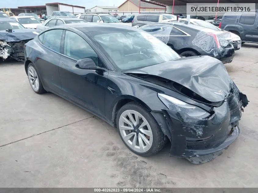 5YJ3E1EB8NF187916 2022 Tesla Model 3