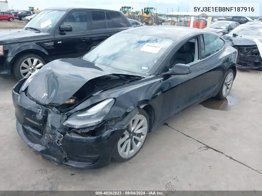 5YJ3E1EB8NF187916 2022 Tesla Model 3