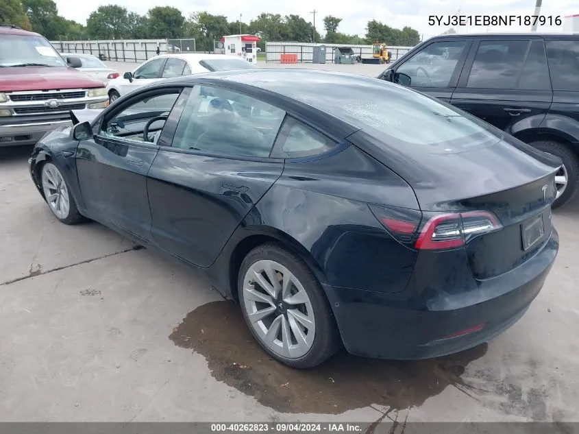 5YJ3E1EB8NF187916 2022 Tesla Model 3