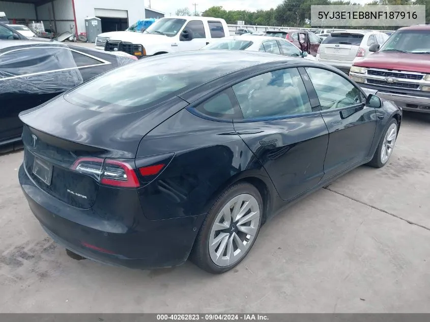 2022 Tesla Model 3 VIN: 5YJ3E1EB8NF187916 Lot: 40262823