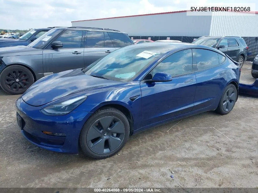 2022 Tesla Model 3 VIN: 5YJ3E1EBXNF182068 Lot: 40264868