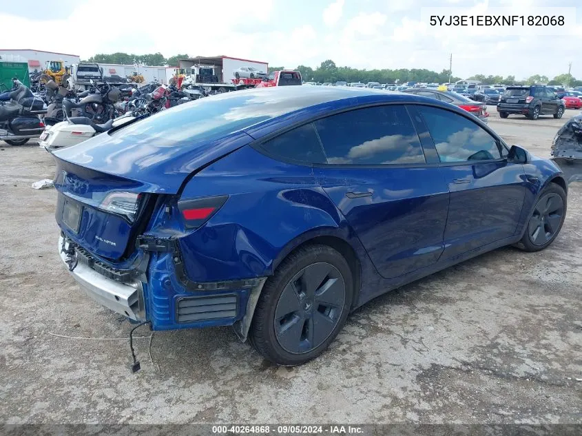 2022 Tesla Model 3 VIN: 5YJ3E1EBXNF182068 Lot: 40264868