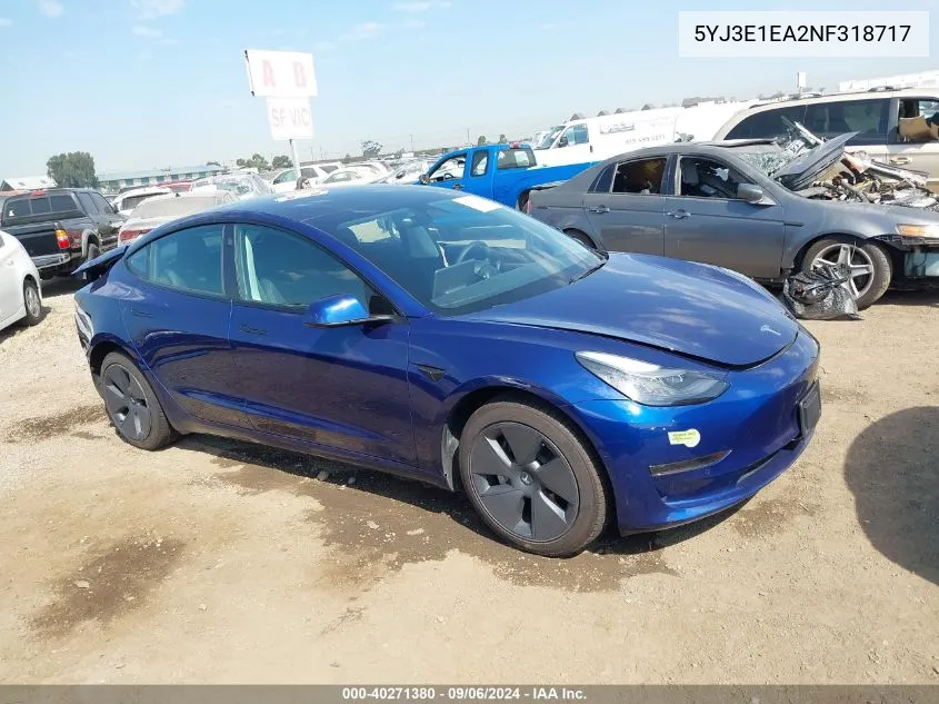 2022 Tesla Model 3 VIN: 5YJ3E1EA2NF318717 Lot: 40271380