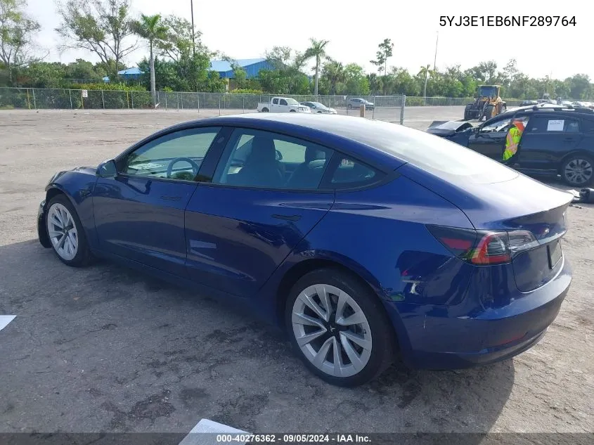 5YJ3E1EB6NF289764 2022 Tesla Model 3