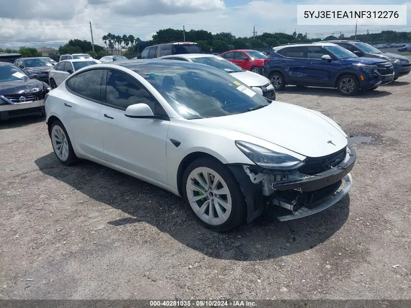 2022 Tesla Model 3 VIN: 5YJ3E1EA1NF312276 Lot: 40281035